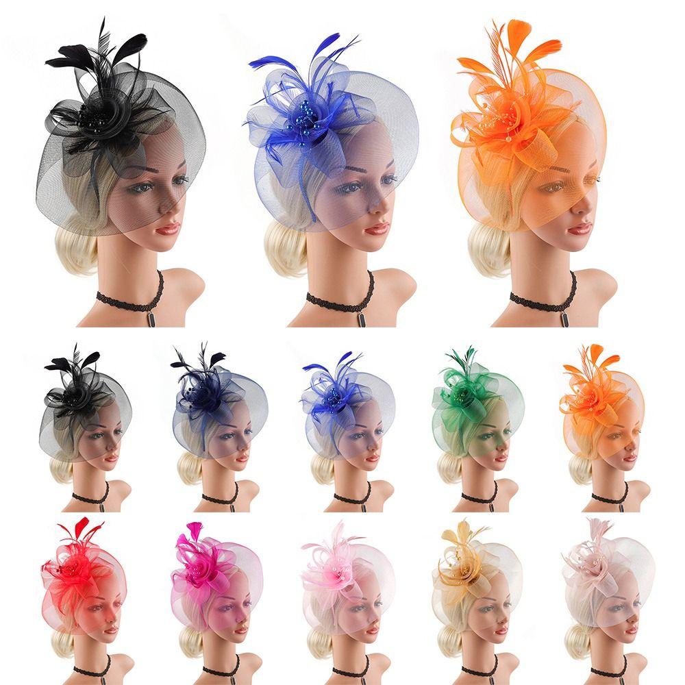 Church Kentuck-y Derby Pearl Mesh Flower Feather Fascinator Hat  for Women