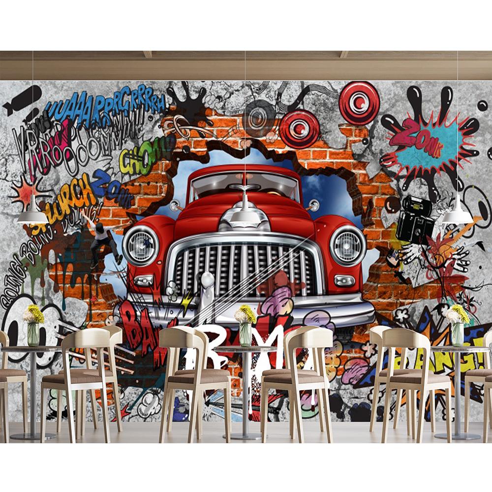 Graffiti Mural Retro Nostalgic 3d Brick Wall Mural Car Graffiti Poster Large Mural Creative Cafe Restaurant Wallpaper