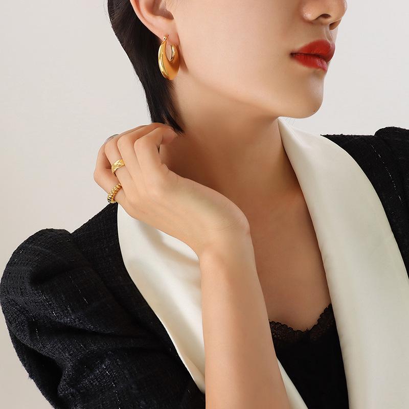 Exquisite Gold-Plated Titanium Steel Hoop Earrings - European Style, Non-Fading, Personalized Design