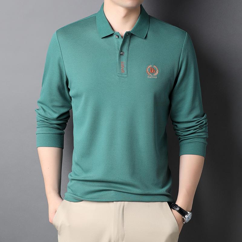 

Весенне-осенняя мужская хлопковая футболка с длинным рукавом, однотонный мужской свитер с лацканами, рубашка-поло большого размера для мужчин среднего возраста 56/3XL