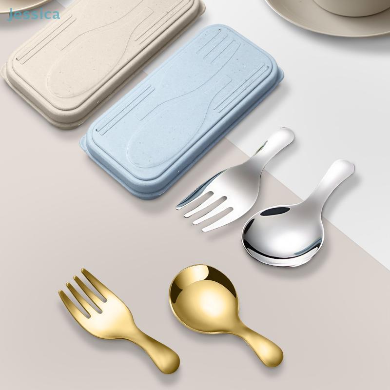 Stainless Steel Short Handle Mini Spoon Fork Tableware Set For Lunch Hiking Camp Cooking Supplies