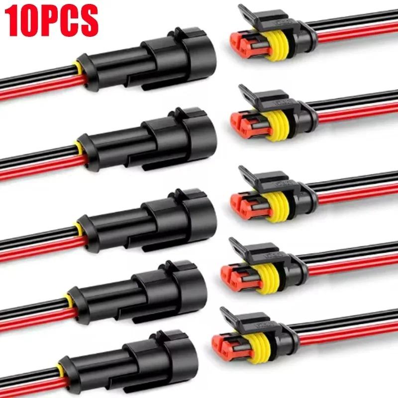 10 Pairs 2Pin Way Wire Harness Waterproof Electrical Auto Connector Male Female Car Plug Connector for Car Motorcycle Truck