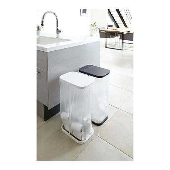 Yamazaki Trash Can Set of 2 Garbage Bag Holder with Lid Separation Slim Kitchen Luce White Black 7552 7553