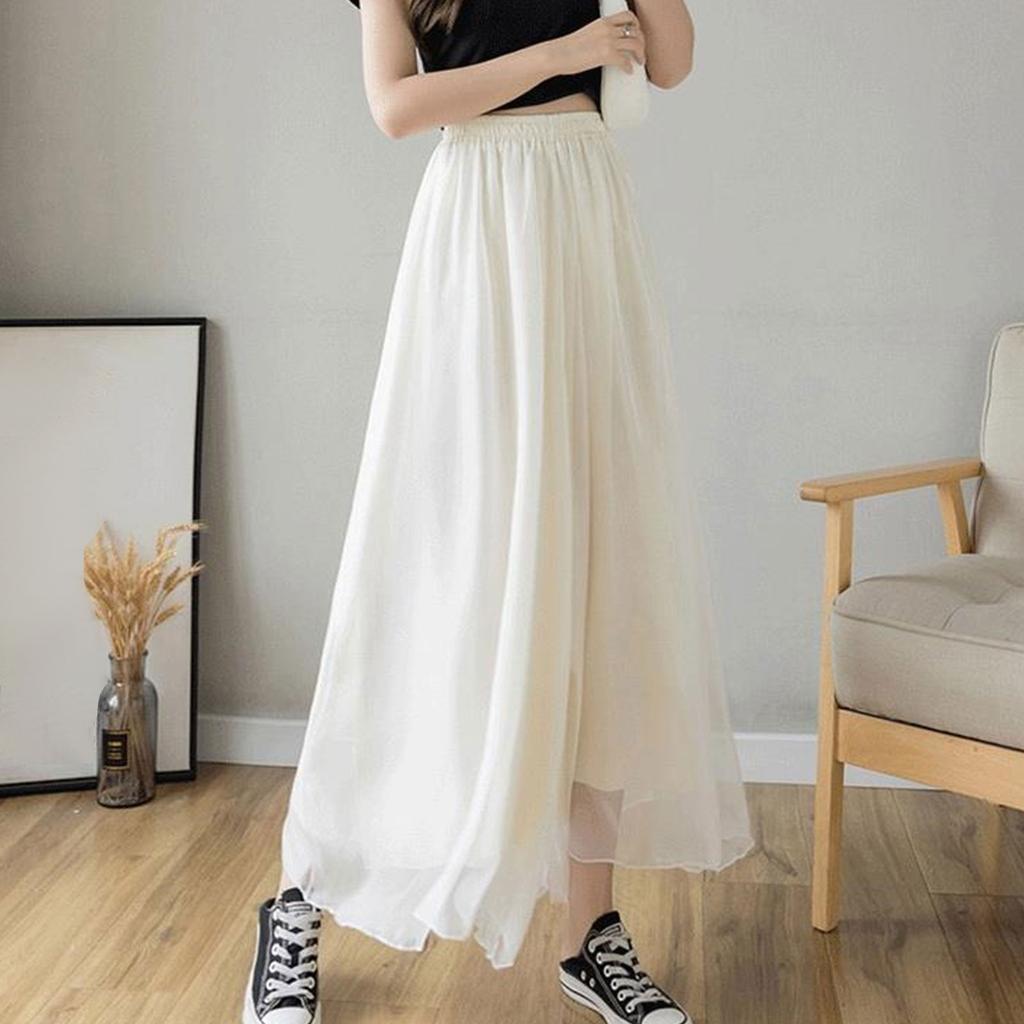 Women's Chiffon Wide Leg Pants Temperament Silky Chiffon Lined Wide Leg Skirt Pants