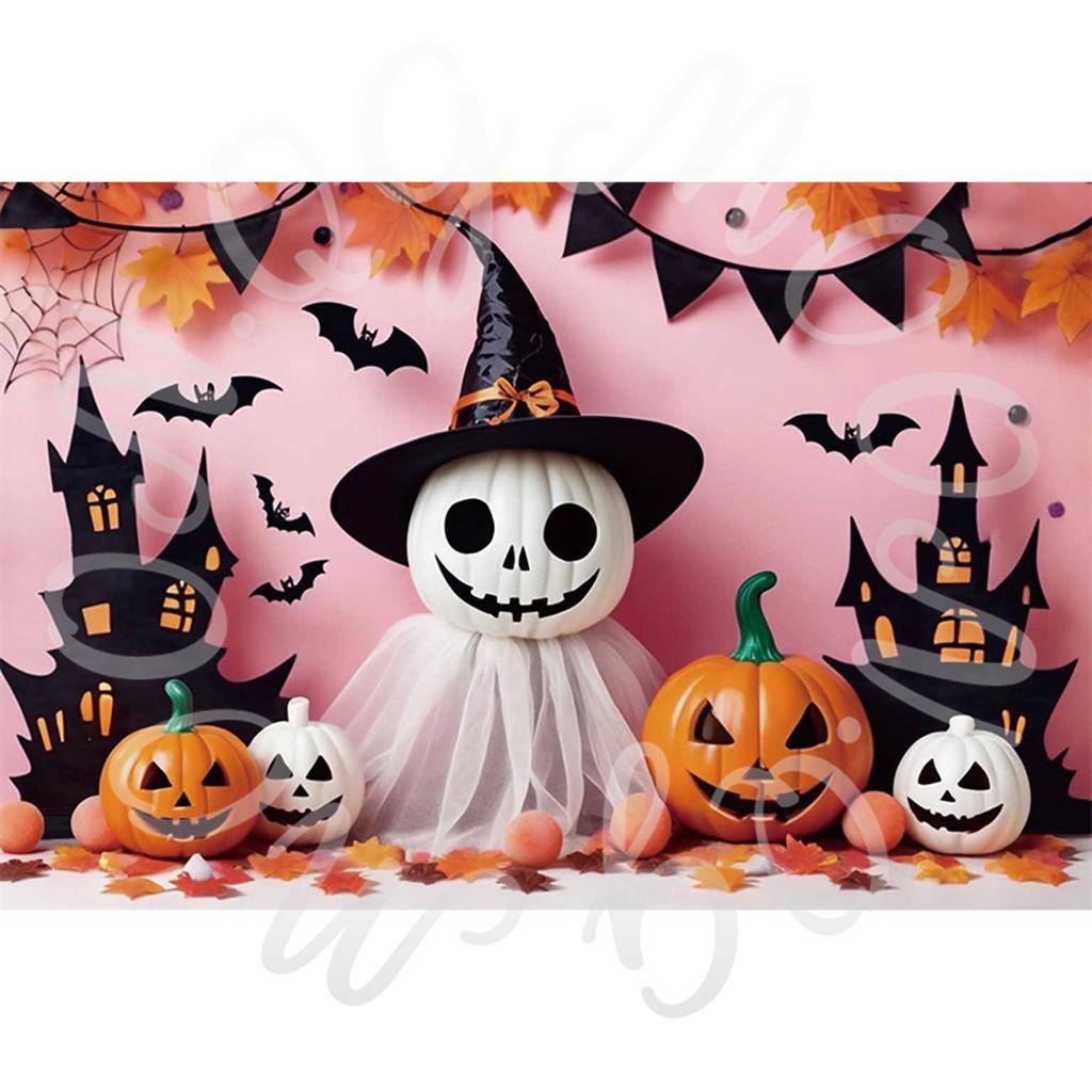 MOON.QG Pink Ghost Halloween Backgrounds For Photographs Pumpkin Witch Hats Castle Backdrops Poster Photozone Studio Photo Booth