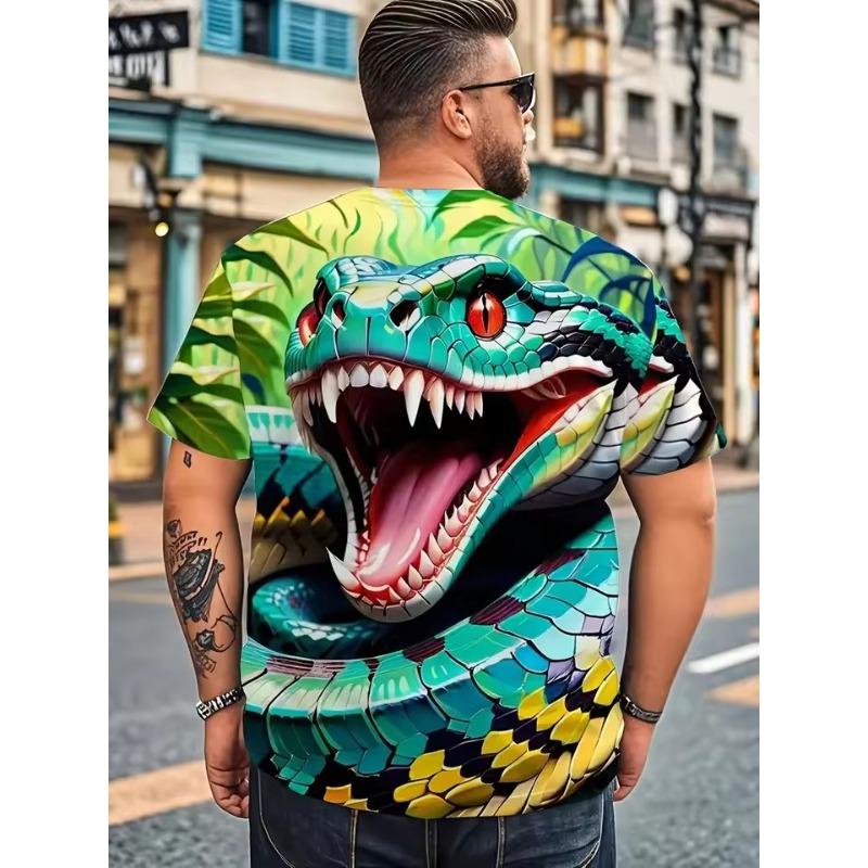 3D Tisk Had Grafická Pánská Letní Trička s Krátkým Rukávem Kulatý Výstřih Ležérní Trička Pánské Hip Hopové Tričko Streetwear