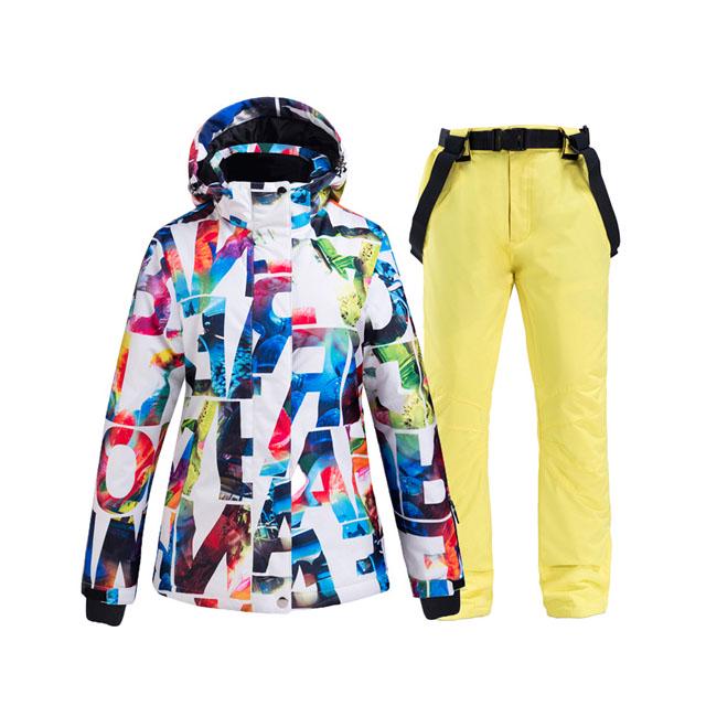 Costum de schi pentru femei, jachetă de snowboard, impermeabilă, rezistentă la vânt, pantaloni, haină groasă și caldă de zăpadă