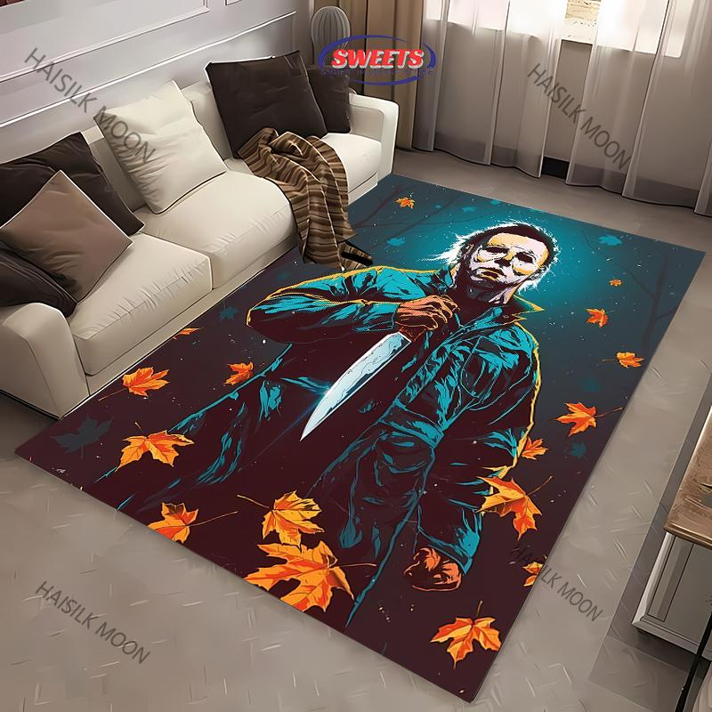 1PC Halloween Horror Carpet M-Michael M-Myers Theme Rugs for Living Rooms Bedroom Entrance Door Decor Non-slip All Seasons Mat