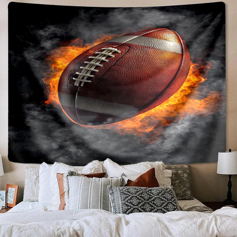 Flaming Football In Action Printed Tapestry, Wall Hanging,Livingroom, dormitory, Large Wall Decor, Fabric Decor Fan Birthday Gifts