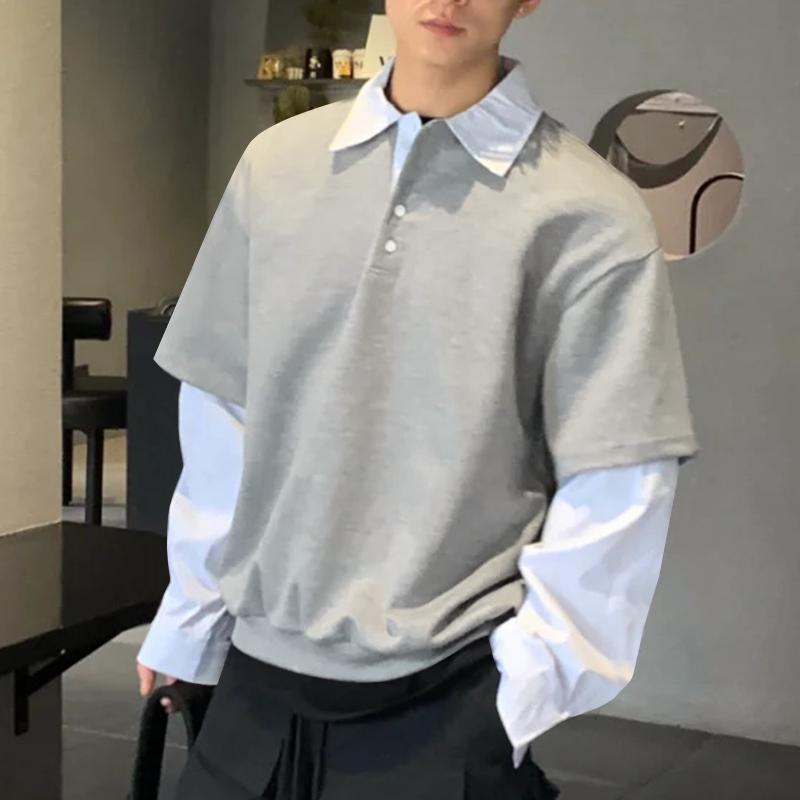 

INCERUN Мужские пуловеры с воротником-лацканом и длинным рукавом в стиле пэчворк Осенние повседневные топы с вышивкой XL серый