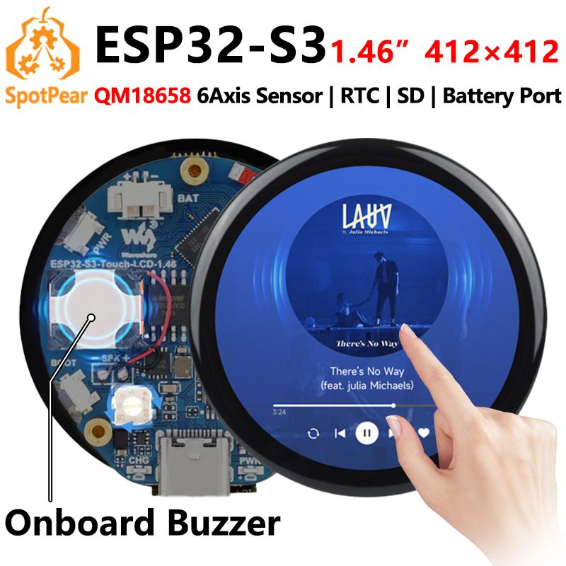 Waveshare ESP32-S3 1.46inch Round Touch LCD DeepSeek AI Voice Chat Display QMI8658 / MIC / / MP3 Audio For Arduino For XiaoZhi
