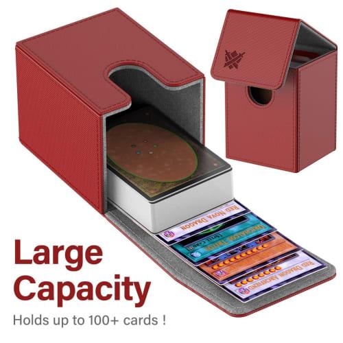 ULTRGEE Deck Box for MTG Cards, Magnetic Card Box with One Holder and Two Dividers, Large Trading Card Case, Fits up to 110 Cards - Shield Design (Red