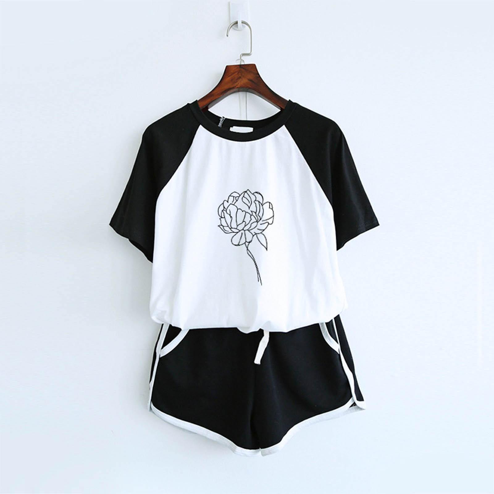 

Женские летние модные шорты с короткими рукавами и карманами с принтом, домашний спортивный комплект