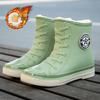 Fashion short tube women's waterproof shoes rain shoes student trend rubber shoes velvet warm non-slip rain boots women