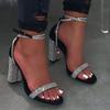 Fashion 2025 New Shiny Gold Rhinestones Chunky Heels Sandals Women Sexy Cross Ankle Strap Silver High Heels Summer Shoes Ladies Pumps