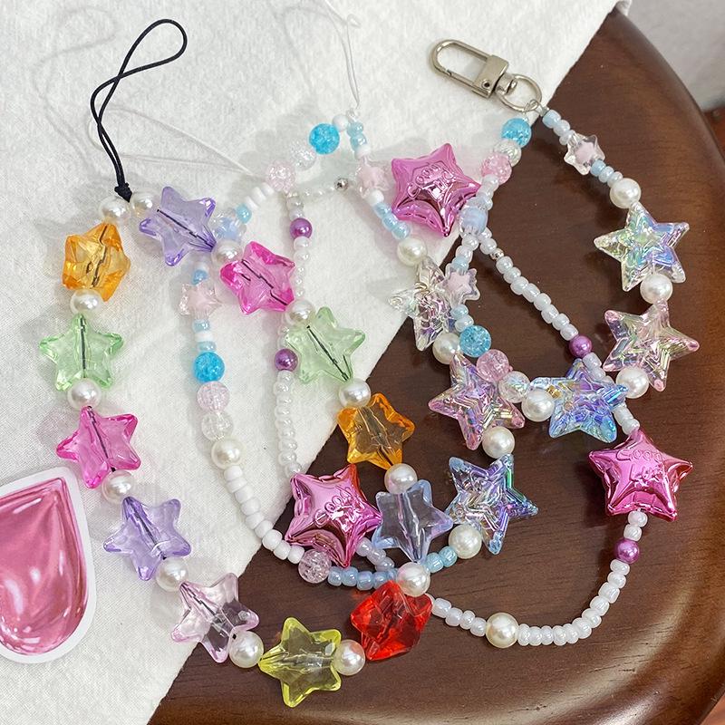 Colorful Heart Beaded Wrist Lanyard: Korean Phone Case Accessory