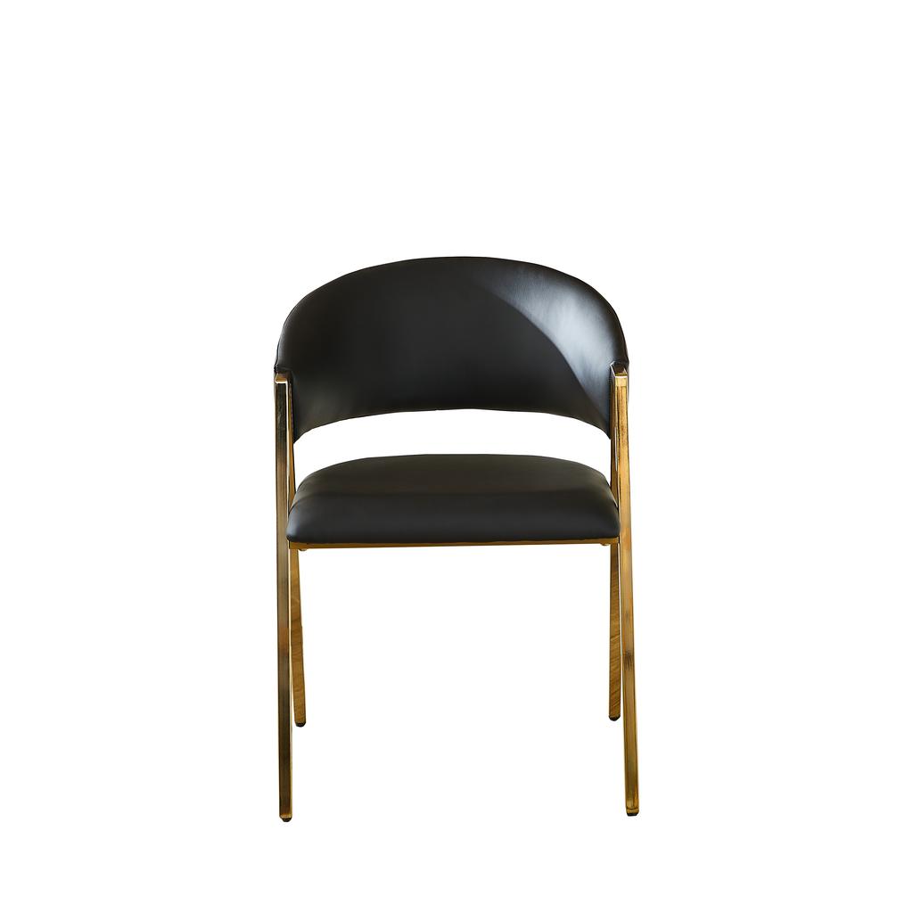 Set of 2 Dining Chairs In Black PU Leather, Luxurious Gold Metal Frame, Modern Minimalist Chair with Backrest, Suitable for Dining Room & Living Room