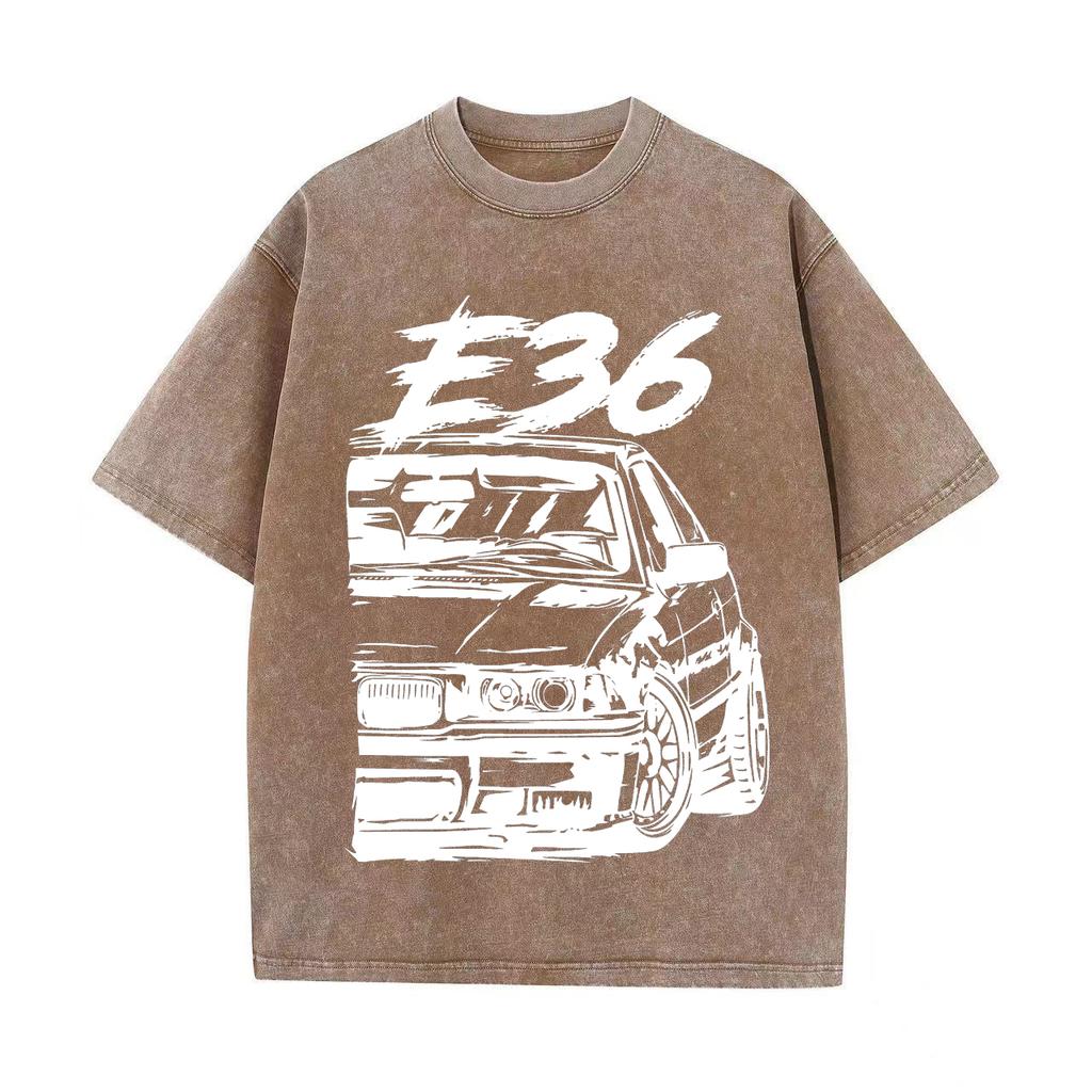 Retro Washed Vintage T-Shirt High Quality T Shirts E36 T-Shirt Summer Oversized Short Sleeve Clothes Cotton Loose Street Tops