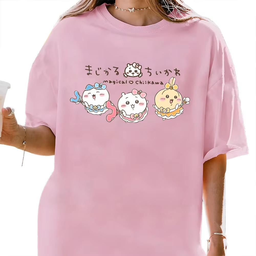 Chiikawas Magical Girl T Shirts Magical Chiikawa Kawaii Cartoon Tees Unisex Anime Casual Clothes Boy Girl Tops Cotton Tshirts