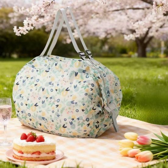 Handbag Foldable Reusable Shopping Bag with Strap Shoulder or Hand Carry Washable Nylon Tote Bag for Grocery Travel Outdoor Use