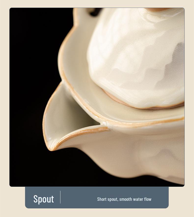 Chinese Ink Wash Style Yellow Ru Kiln Gaiwan with Lid and Anti-Scald Hand-Grip Ceramic Kung Fu Tea Set