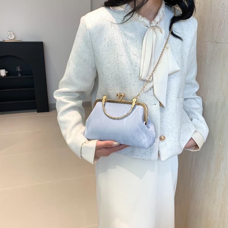 Solid Color Simple and Gentle Lock Handbag Spring New Versatile Ins One-shoulder Crossbody Bag Small Square Bag for Women
