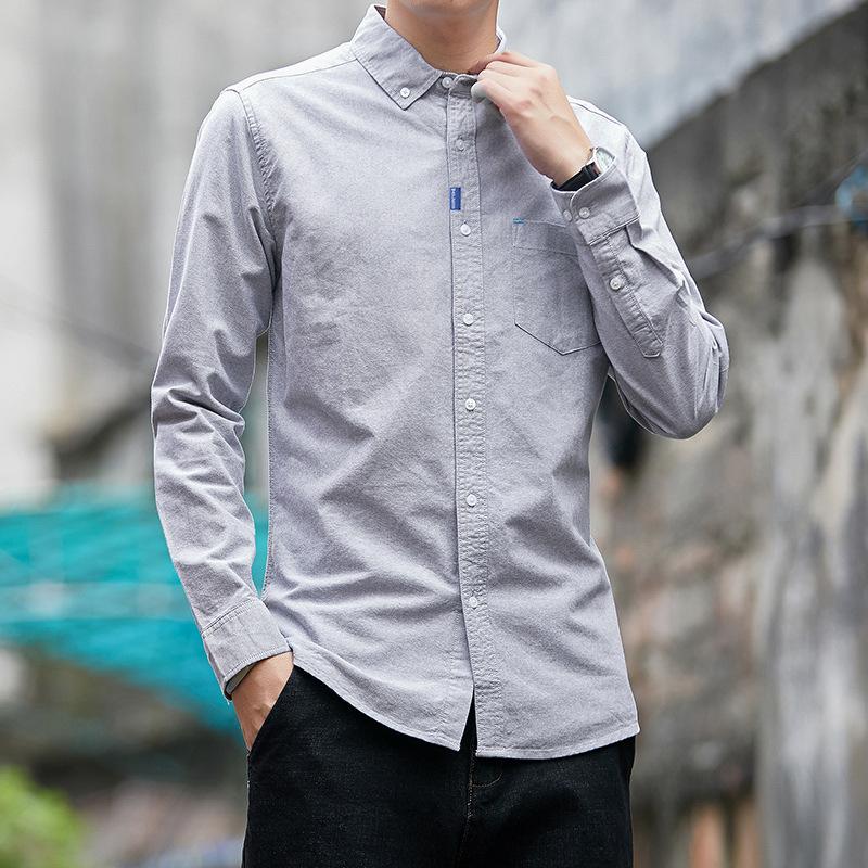 New Autumn and Winter Pure Cotton Oxford Long-sleeved Fashionable Casual Men's Shirt Korean Slim Shirt