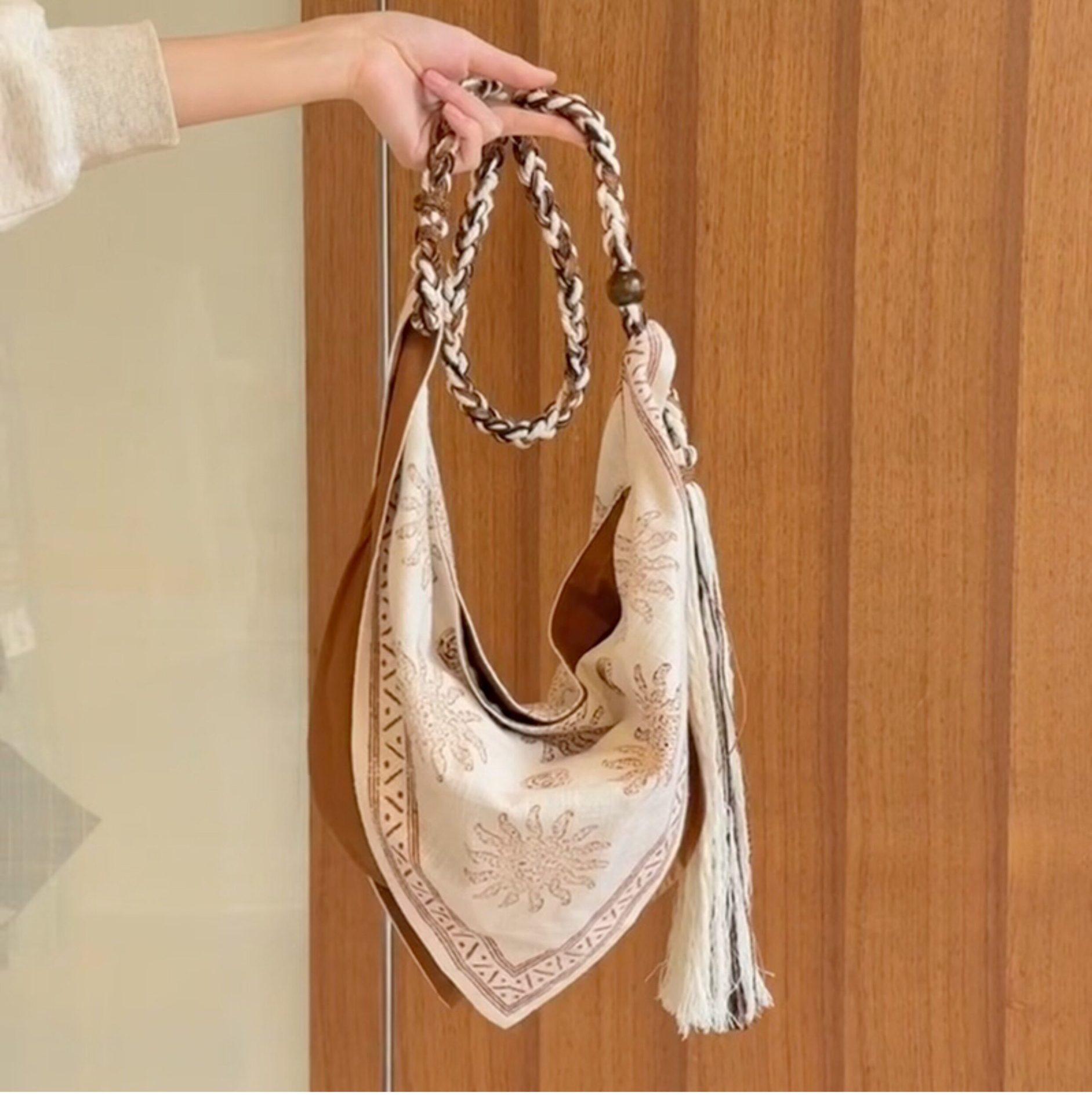 Summer Seaside Vacation Style Leisure Bohemian Style Fringed Linen Rope Woven Shoulder Messenger Bag Women S Bag абрикосовый