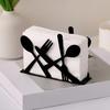 Black Cutlery Table Napkin Holder Standing Metal Fork Spoon Cutter Tissue Stand Home Kitchen Dining Table Flatware Paper Towel Dispenser Organizer