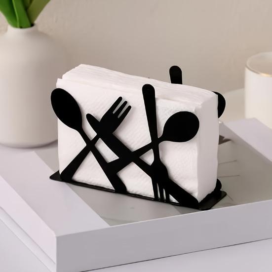 Black Cutlery Table Napkin Holder Standing Metal Fork Spoon Cutter Tissue Stand Home Kitchen Dining Table Flatware Paper Towel Dispenser Organizer