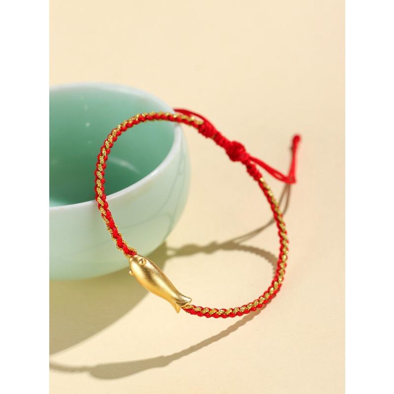 Hand Woven 999 Silver Little Goldfish Ethnic Style Unisex Rope Bracelet