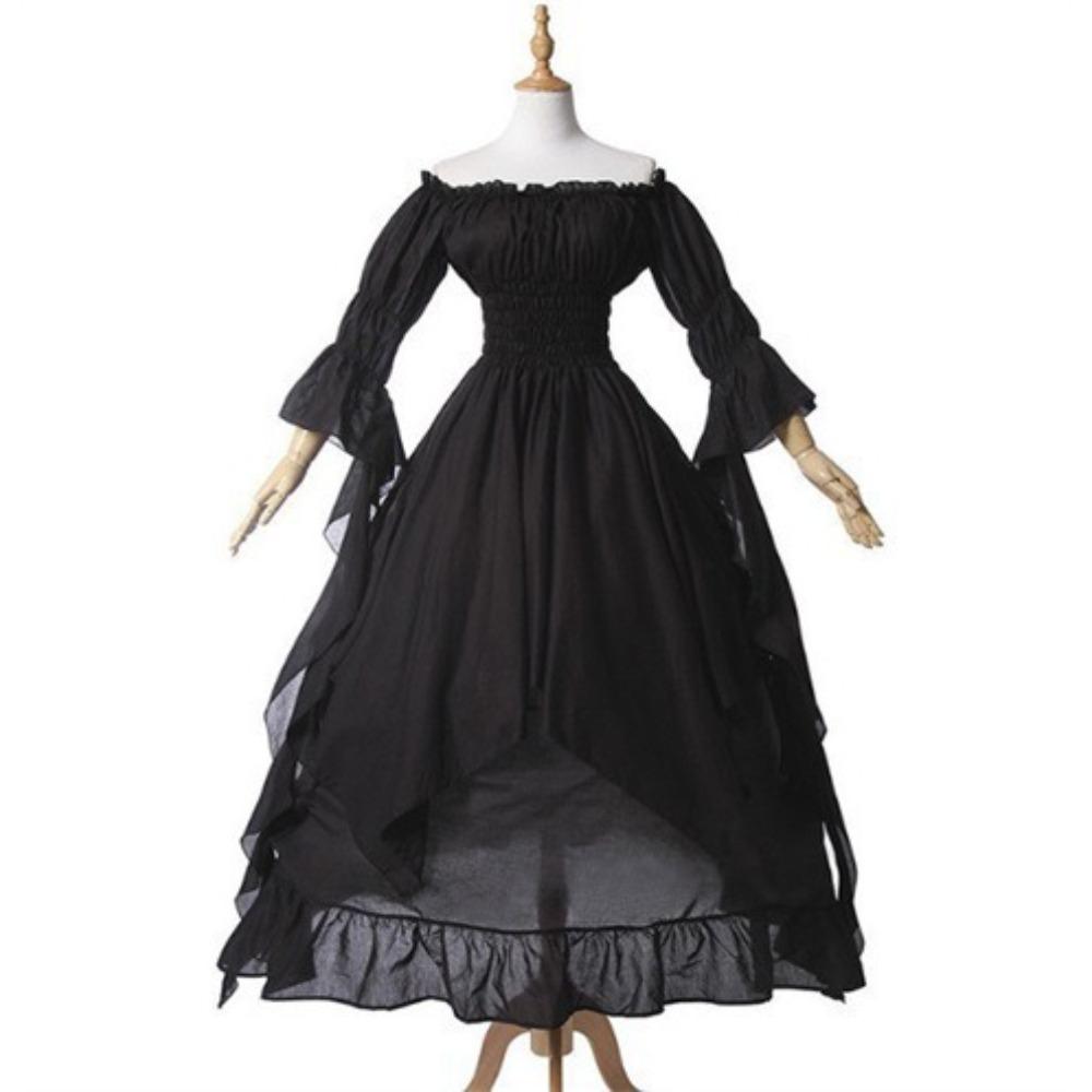 Women's Off-the-Shoulder Long Sleeve Maxi Dress Loose Fit Mid Waist Vintage Gothic Party Dress