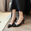  Pointed high heels, pearl temperament, versatile thin heels, highend single shoes, fattened and widened largesize women's shoes