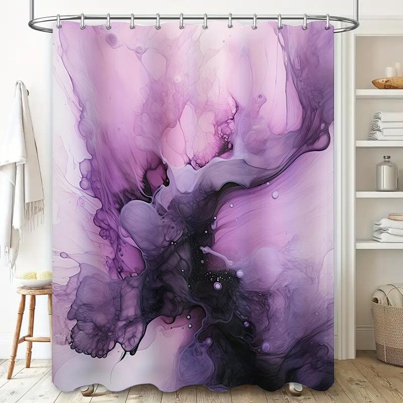 Luxurious Black Pink Swirl Shower Curtain Fabric Waterproof Home Bathroom Decor Modern Watercolor Print