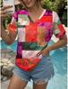 Women's T-Shirts Geometric Color Blocks Graphics Fashion Short Sleeved V-Neck Regular Tops Daily Prints Tee Summer Casual Tops