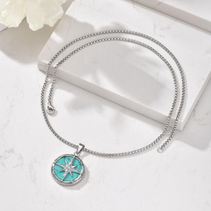 Adjustable Stainless Steel Compass Charm Necklace Men Spiritual Jewelry Chain Necklace for Birthday Valentines Day