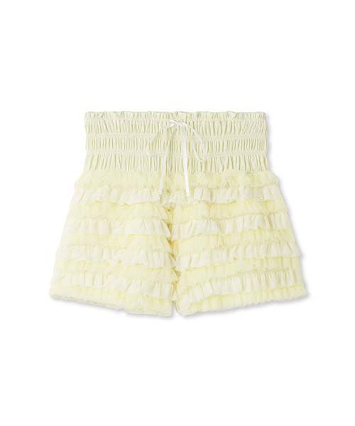 

SNIDELHOME Yuko Araki Shirred Waist Tulle Shorts SHCP242091 YEL Women s