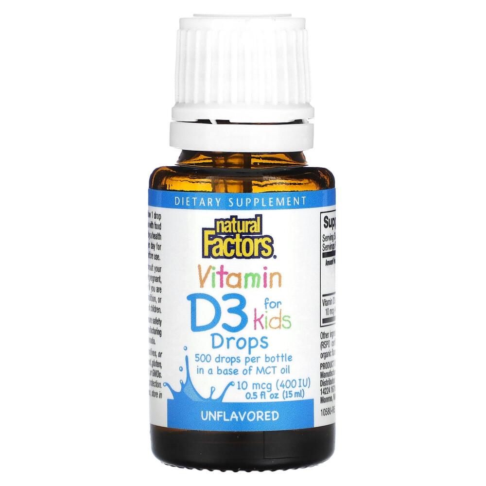 iHerb Natural Factors Children's Vitamin D3 Drops, Unflavored, 10mcg (400 IU), 0.5 fl oz (15ml) - 2 Pack