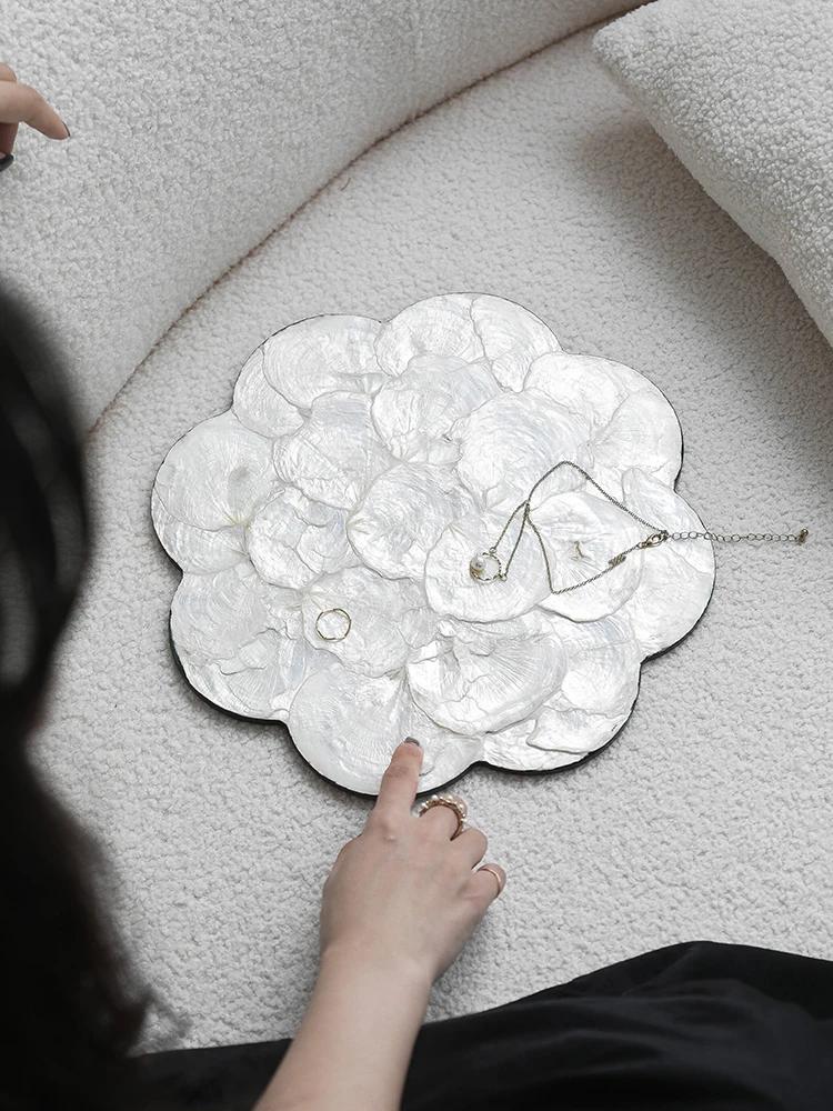 Light Luxury Natural Shell Tray Dining Table Insulating Mat Desktop Organizer Flower Trimmed Decorative Placemats