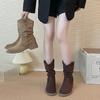 New Style Suede Western Stacked Boots Women Chunky Heeled Mid-calf Boots Women Spring Autumn Shoes Solid Retro Boots