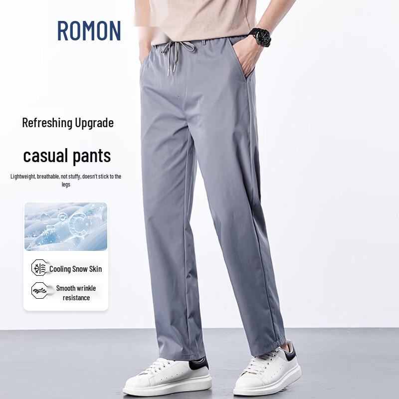 

ROMON Men s Ice Silk Straight-Leg Casual Pants XL