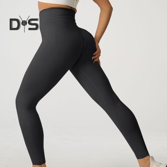 Women Yoga Pants High Waist Leggings Solid Color Compression Elastic Butt-lifted Seamless Flared Hem Tummy Control Gym Dance Studio Sports Trousers
