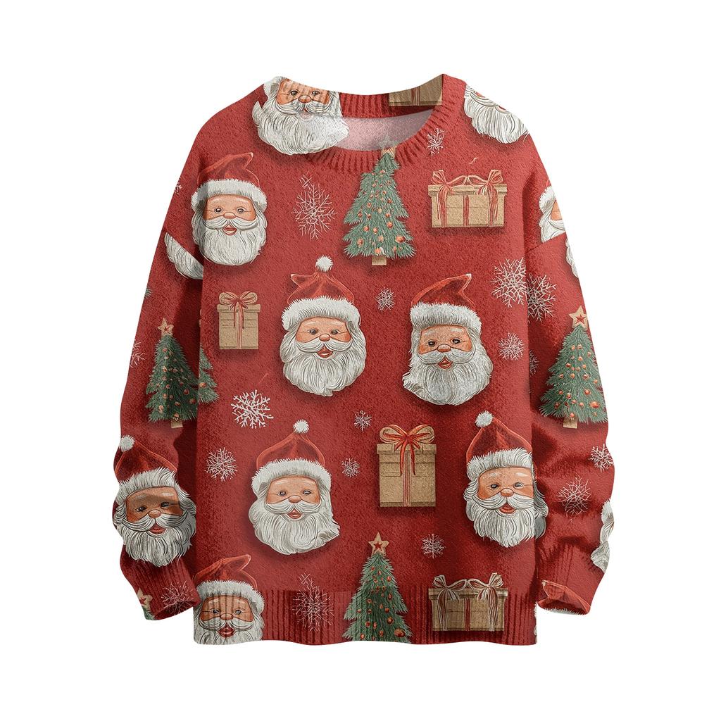 Women's Fashion Casual Long Sleeve Christmas Printed Round Neck Knitted Top