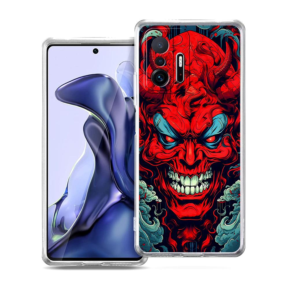 Transparent Phone Case for Xiaomi Mi 14 13 12 11 Ultra 13T 12T 11T Poco X3 NFC F3 F6 Pro Soft TPU Shell Japan Samurai Oni Mask