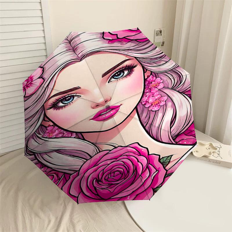 

1pc Floral Rose Automatic Open/Close Umbrella Compact Folding Umbrella with 8-Rib Shaft for Women/Men, Elegant Birthday1311S
