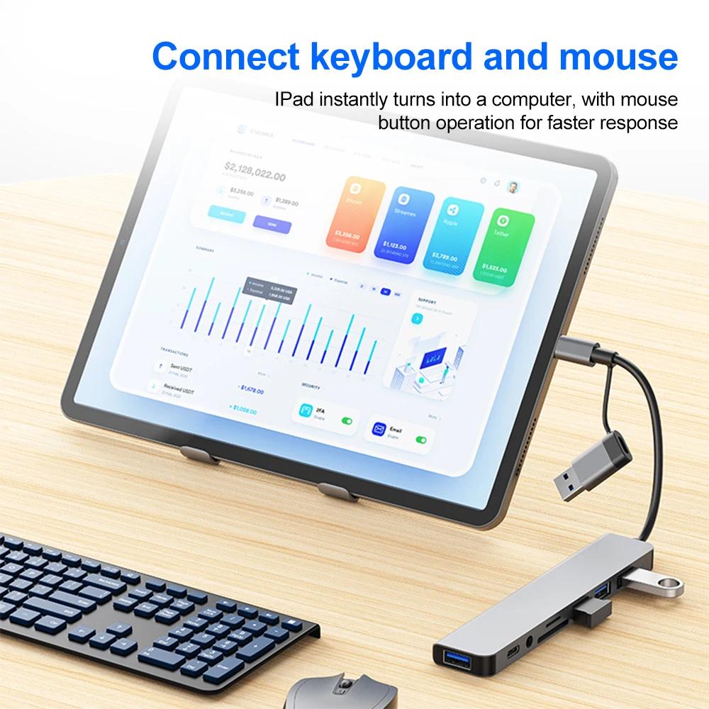 7-port USB 3.0 hub with 4 USB 2.0 and 2 USB-C ports USB-Csplitter distributor for high-speed data transfer and device connection