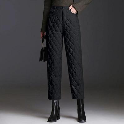 Down Cotton Pant for Women Casual Warm Straight Pants Plus Size Baggy Ankle-Length Pants Windproof High Waist Quilted Bottoms
