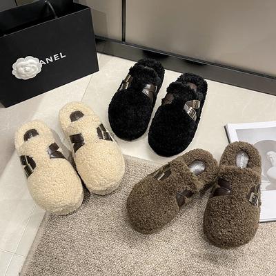 Women's Cold Fall and Winter New Thick Bottom Heightened Velvet Warm Non-slip Stirrups Comfortable Plush Single Shoes Slippers