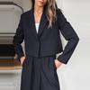 Schlichtes Anzughosen-Set für Damen, einfarbig, Laple, kurze Blazer, lockere Hose mit hoher Taille und weitem Bein, Frühlings-Bürodame, passende Anzüge