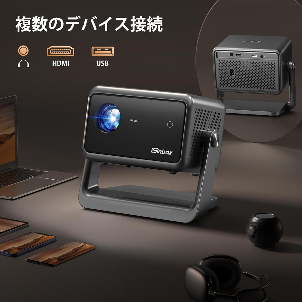 iSinbox 500ANSI Lumens Integrated Gimbal Small Projector Home Ceiling Projection 22000LM 1080P Compatible 6 Small Home Projector Automatic Keystone